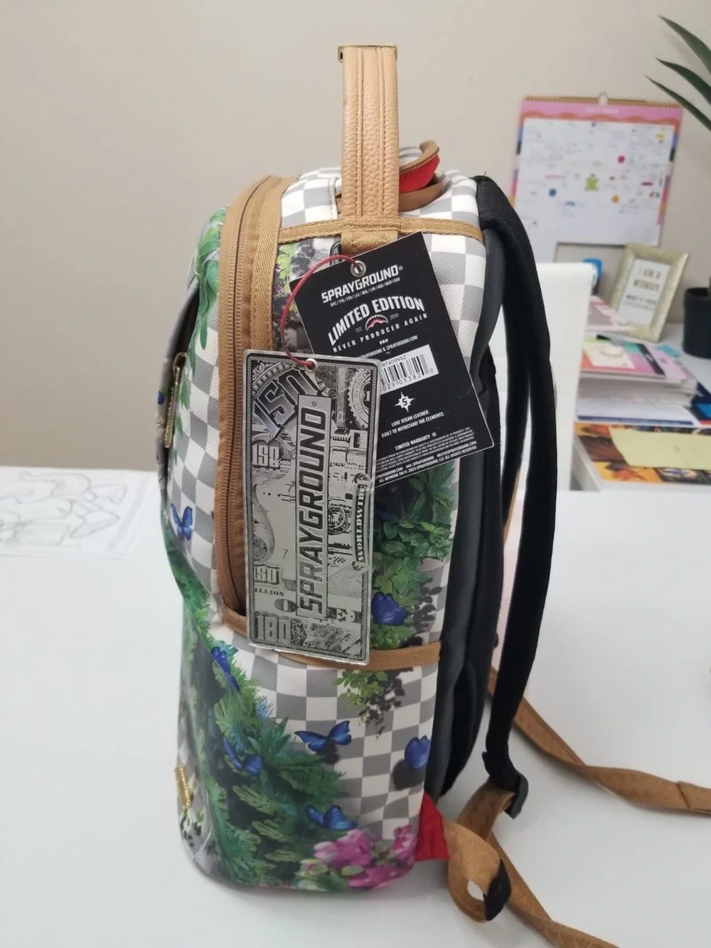 Sprayground Tiger & Butterfly Backpack in Tan, Green, Blue